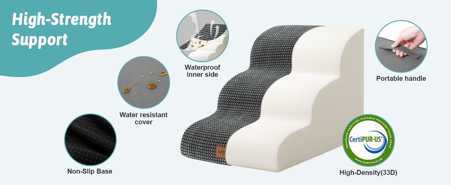 Сходинки для собак маленьких порід 57 см, 5 сходинок, з антиковзким покриттям, сірого кольору (40x84x57 см)