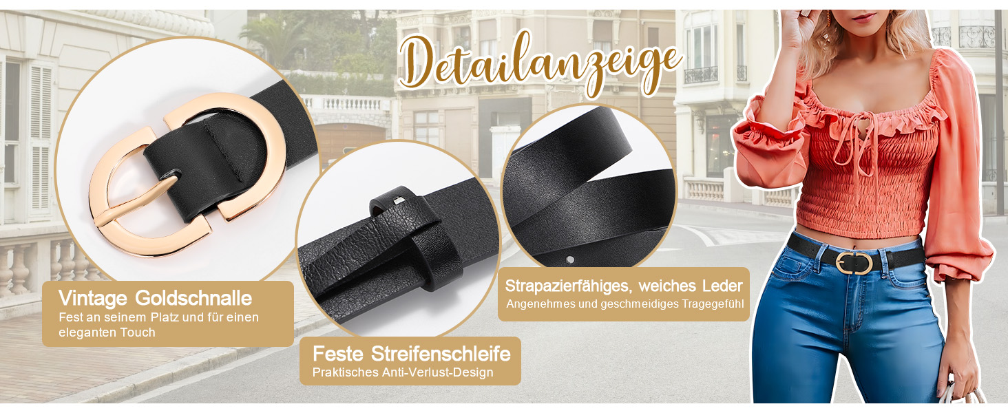 Жіночий шкіряний ремінь WHIPPY з золотистою пряжкою, чорний колір, розмір L (довжина 120 см)