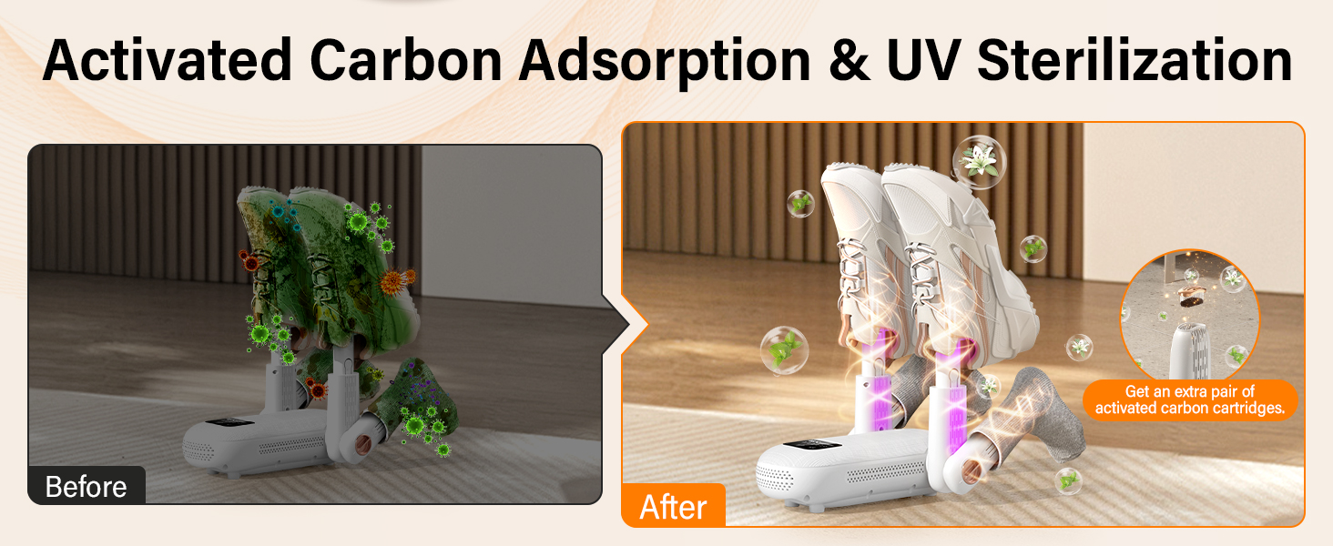 Електричний сушильник для взуття 2 пари, з таймером 1/3/6 год та 2 швидкостями, UV-лампа, складаний дизайн, для взуття, рукавичок, шапок, шкарпеток, лижних черевиків