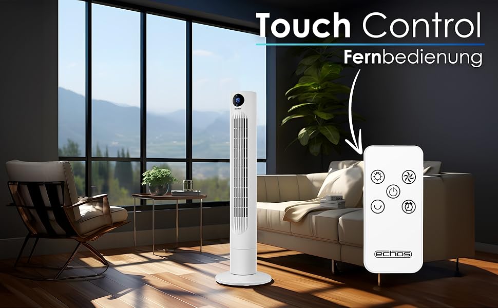 Вентилятор Tower Echo – тихий, з пультом, LED-дисплеєм та таймером 12 год