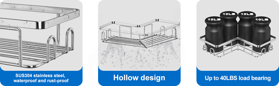 Набір з 3 кутових полиць для душу без свердління, вологостійкий та антикорозійний, органайзер для ванної кімнати, тримач для шампуню та гелю для душу (чорний та срібний)