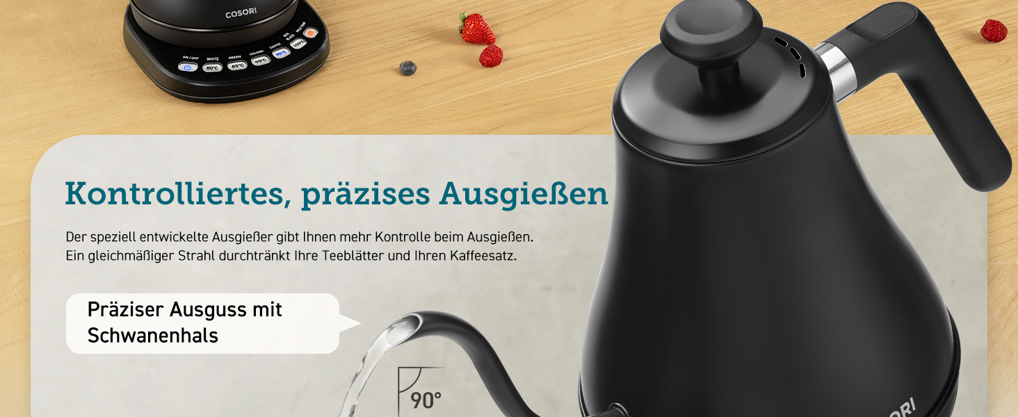 Електричний чайник COSORI з лебединою шийкою, нержавіюча сталь, 0.8 л, регулювання температури 80-100°C, функція підтримки тепла 60 хв, антрацитовий колір