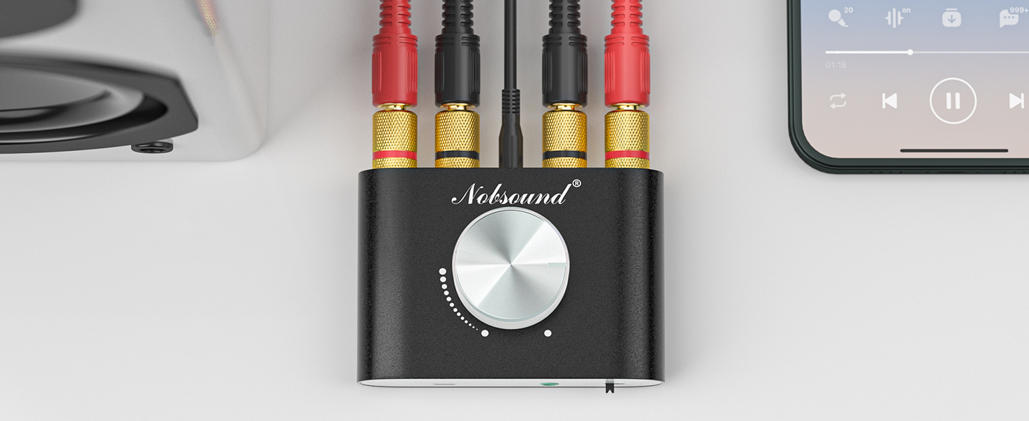Nobsound Міні Bluetooth 5.0 цифровий підсилювач HiFi стерео 2.0 каналів 2×50 Вт, бездротовий аудіоприймач з блоком живлення, чорний