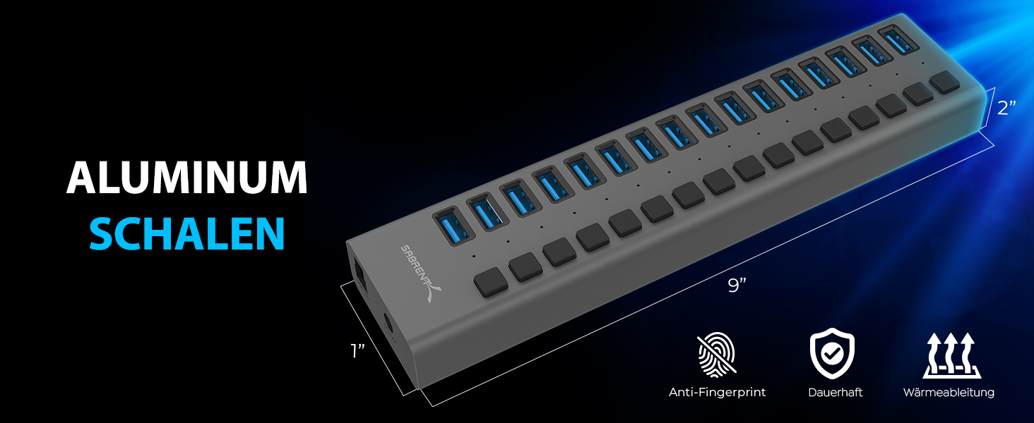 Зарядний пристрій Sabrent USB 60W 10 портів, швидка зарядка для MacBook, ноутбуків USB-C, iPhone, Samsung Galaxy (AX-TPCS)