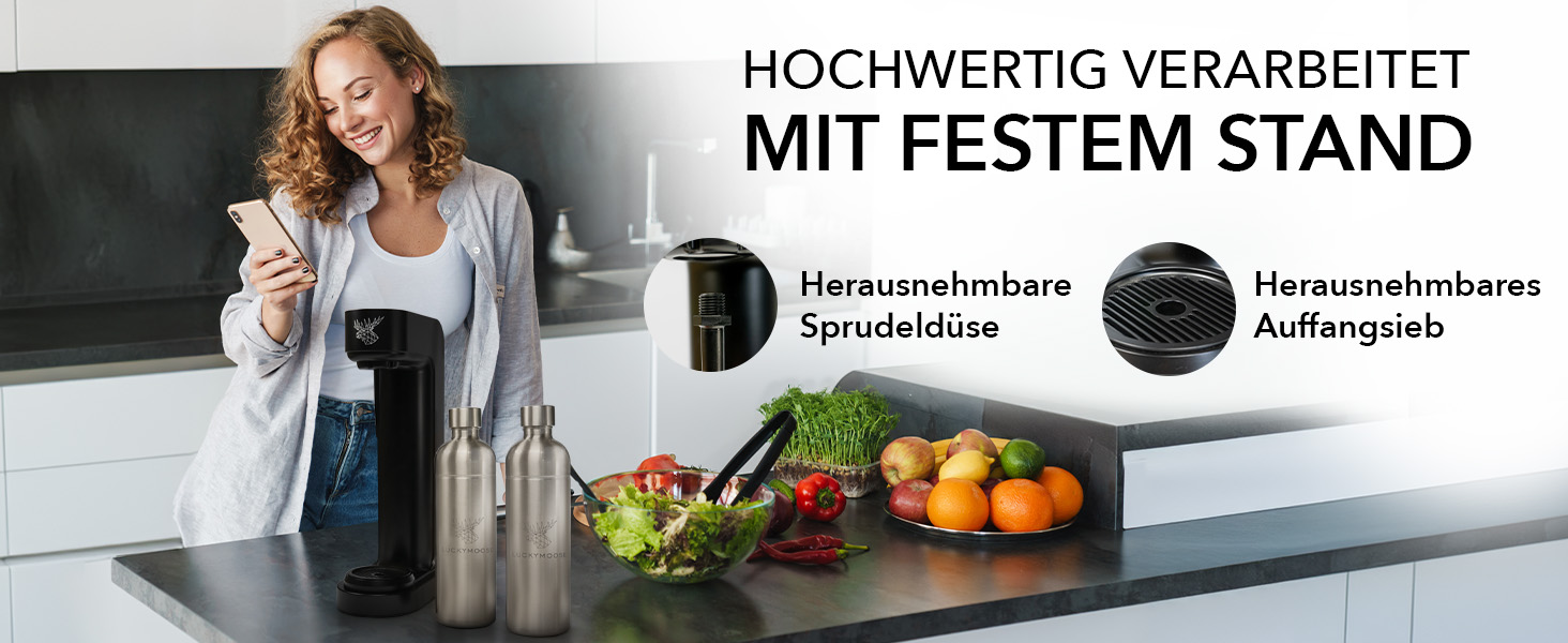 Пристрій для газування води Infinity з 2 флаконами з нержавіючої сталі по 1,25 л - економія до 25% CO2 завдяки автоматичній зупинці. Флакони придатні для миття в посудомийній машині та без терміну придатності. Газовий напій, пристрій для газування води (2x нержавіюча сталь)