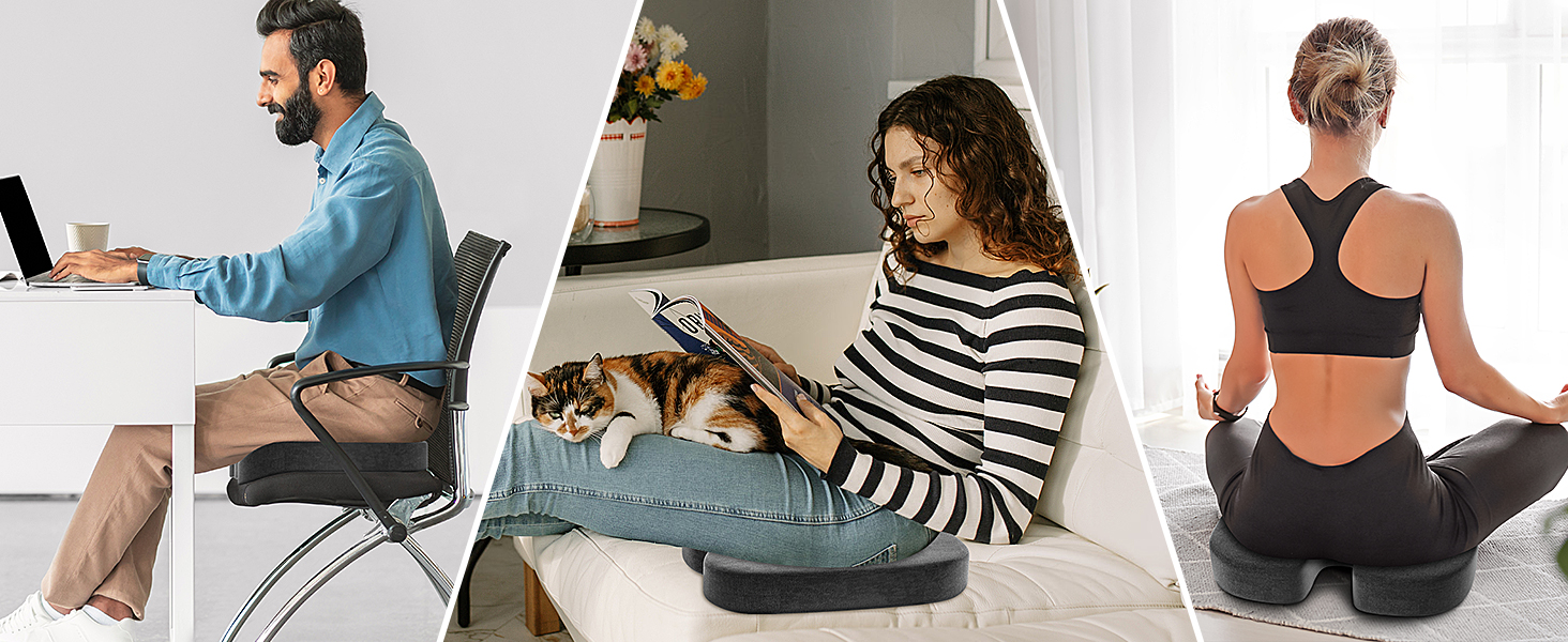 Ортопедична подушка для сидіння Radikor: для офісного крісла, авто, зі стегон, з Memory Foam, протиковзаюча, чорна