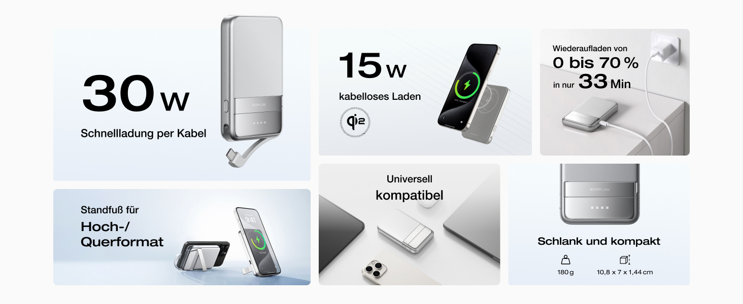 Магнітний павербанк EcoFlow Qi2 MagSafe 5000mAh 30W з USB-C кабелем для iPhone 17/16/15/14/13/12, сріблястий