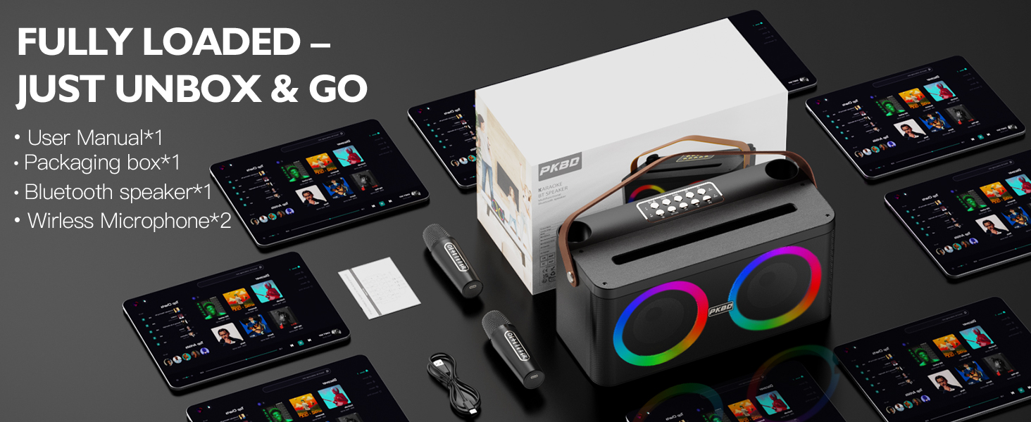 Караоке-система PKBD з Bluetooth, 2 мікрофонами та LED-підсвіткою для дому та вулиці