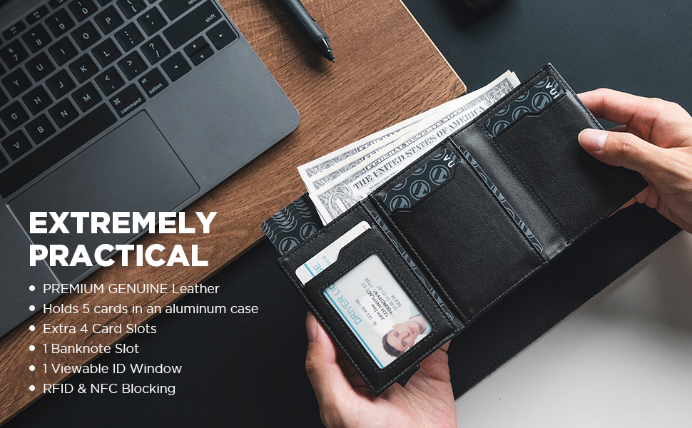 Чоловіче шкіряне картхолдер VULKIT з RFID-захистом, відділенням для грошей та візитки (блакитний)