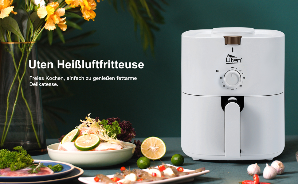 Фритюрниця без олії 4L, 1500W, для 2-6 осіб, з попереднім нагрівом та функцією підтримання тепла, 32 рецепти, білий колір