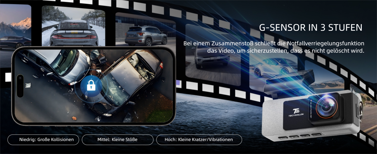 Автомобільний відеореєстратор TECXERLLON 4K Dual Dashcam (передній та задній), нічна зйомка Starlight, GPS, WDR, G-сенсор, режим паркування 24г, кут 160°/150°, карта пам'яті 64ГБ у комплекті