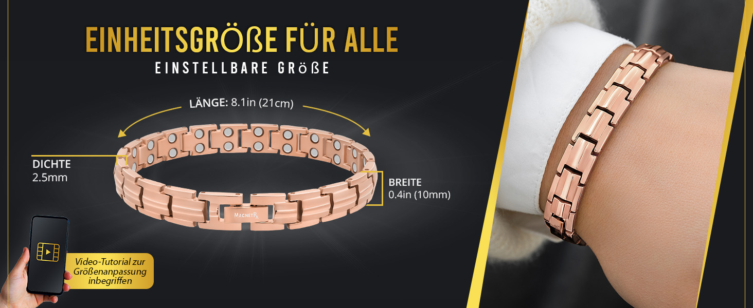 Браслет на руку MagnetRX® Ultrastarkes Titan Magnetarmband для жінок – титановий браслет з магнітами, регульований розмір, рожеве золото