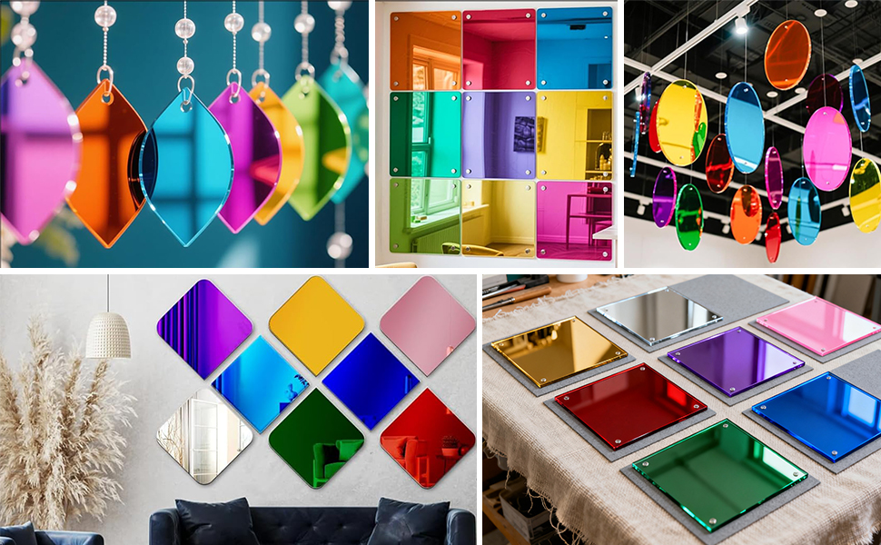 Акрилові дзеркала та пластини, 3 мм, кольорові, 20x20 см, 8 шт. для рукоділля, декору та DIY проєктів