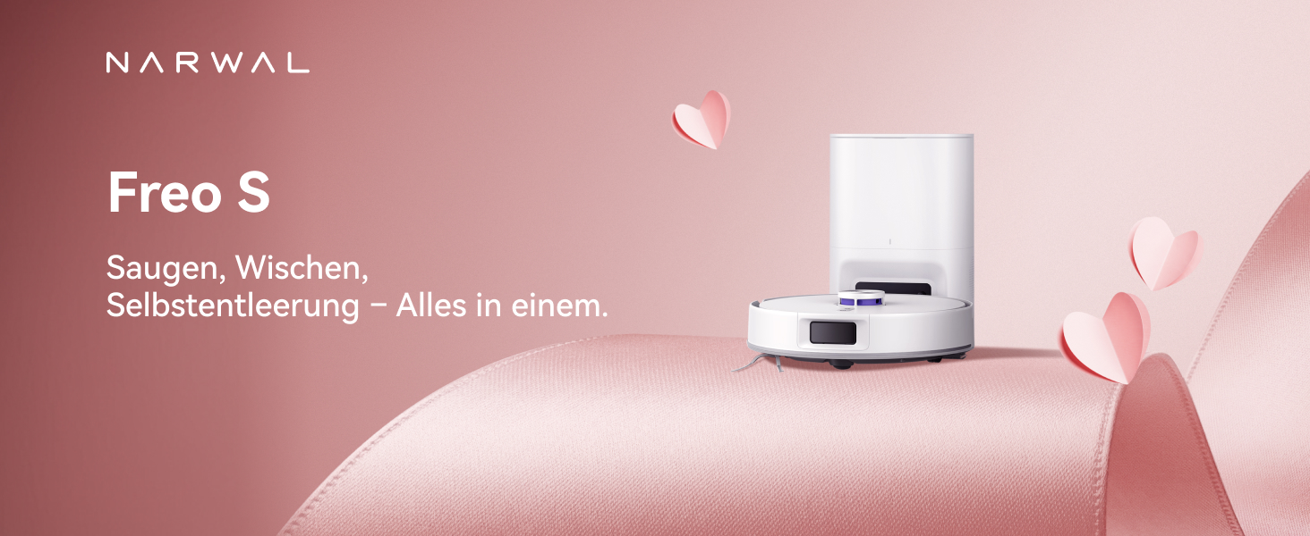 Робот-пилосос NARWAL Freo S з функцією миття підлоги, 8000Pa, 8N тиск, станція самоочищення 3.5L, LDS-лазерна навігація та 3D-картування, керування через додаток, для килимів/шерсті домашніх тварин