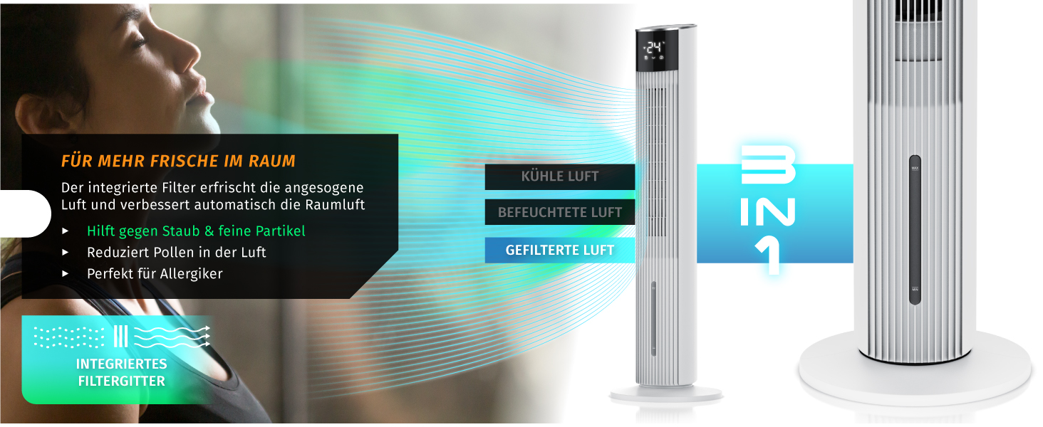 Вентилятор вежний з Wi-Fi та охолодженням Brandson ECO GREEN – розумне охолодження для дому, тихий, з керуванням Alexa, мобільний кондиціонер