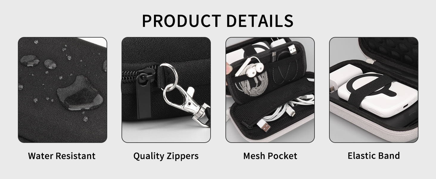 Органайзер для кабелів Teskyer, чорний, водонепроникний, жорсткий корпус, 8,5 x 17,5 x 6 см