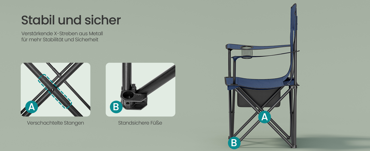 Набір кемпінгових стільців SONGMICS 2 шт., складані, для риболовлі, висока спинка, регульовані підлокітники, підсклянники, до 150 кг, блакитний