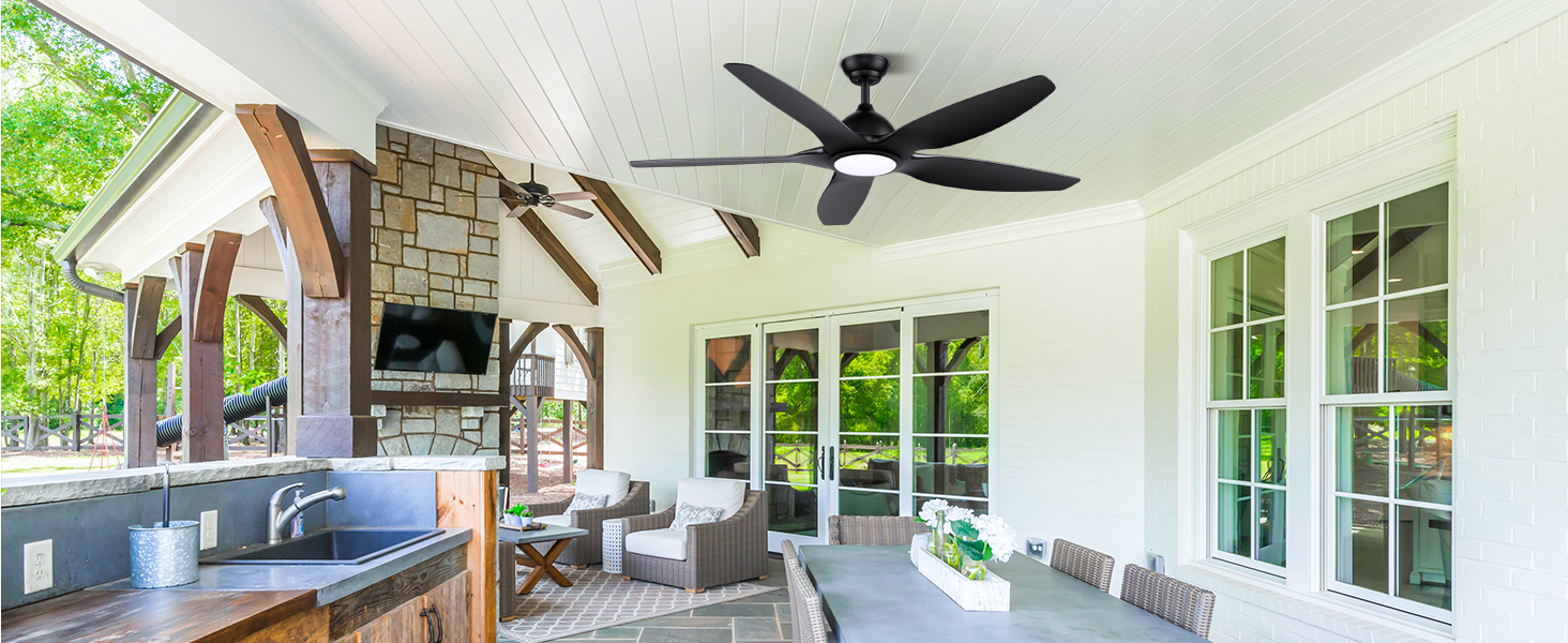 Стеляний вентилятор Newday 153см, чорний з підсвіткою та пультом, 5 лопастей, DC мотор, регулювання швидкості, таймер, для дому