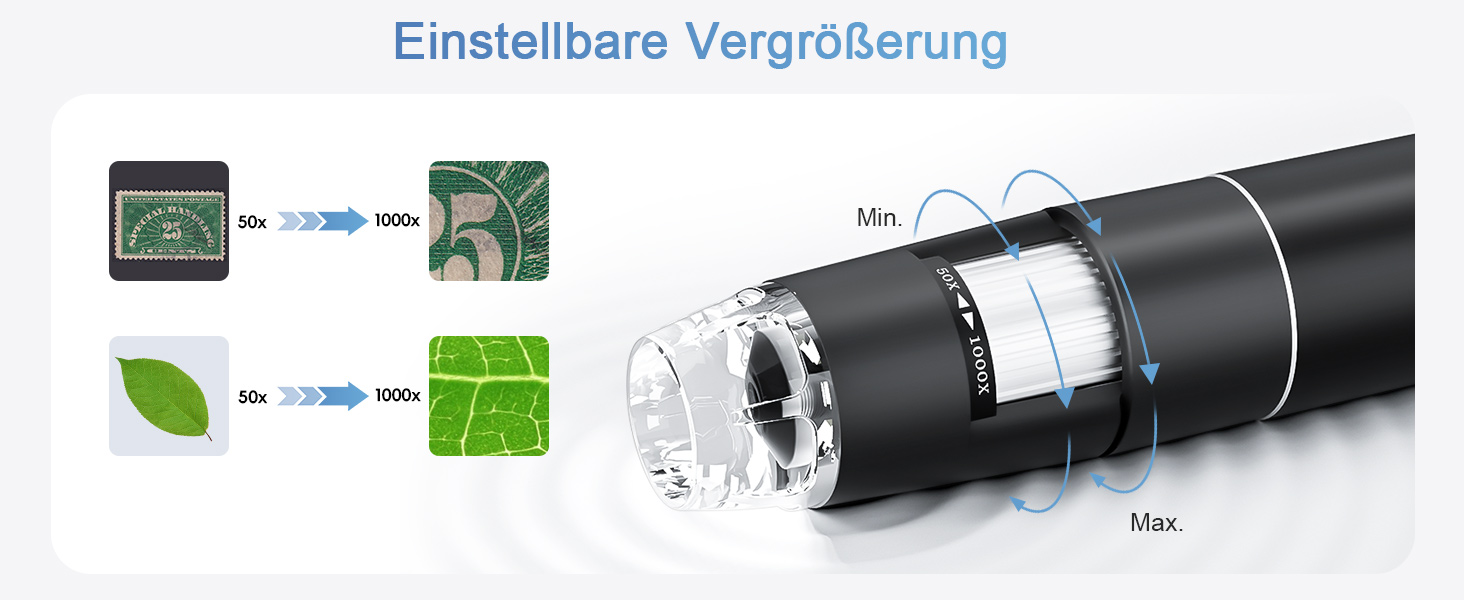 Цифровий мікроскоп Skybasic з Wi-Fi, 50x-1000x, 2.0 MP, 8 LED, сумісний з Android/iOS/Windows/MAC