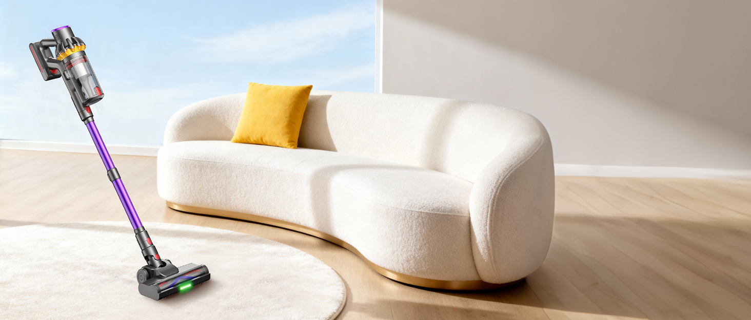 Бездротовий акумуляторний пилосос 45000 Па/580 Вт/70 хв, легкий, 6-в-1, з LED дисплеєм, станцією зарядки та насадкою проти спутання шерсті, для твердих поверхонь, килимів та шерсті тварин