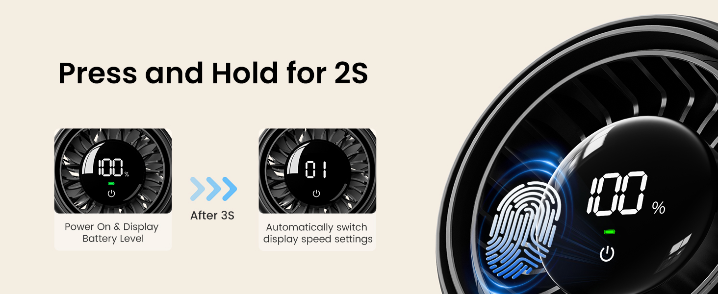 Настільний вентилятор Gaiatop з сенсорним керуванням, акумулятор 4000 мАг, 5 швидкостей, тихий міні-вентилятор з LED-дисплеєм, кут нахилу 90°, заряджається через USB-C, для офісу, спальні, дому, чорний