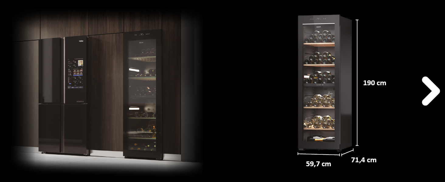 Haier 34 Bottle Wine Refrigerator - 2 Zone Wine Cooler with UV Glass Door, Wooden Shelves, Wi-Fi & Touch Display, Vibration-Free Storage