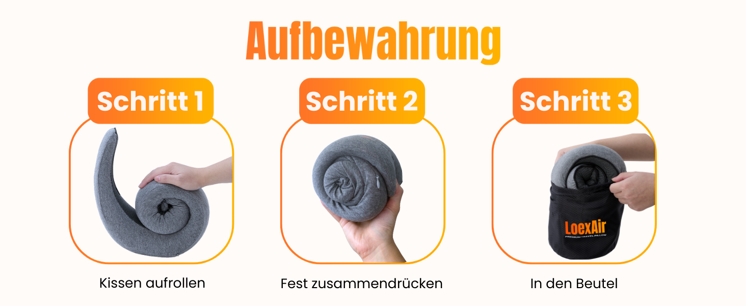 Подушка для шиї у літак, автомобіль: 100% бавовна та Memory Foam, легка та зручна, повний дорожній набір (маска для сну, беруші) - світло-сірий, класична модель