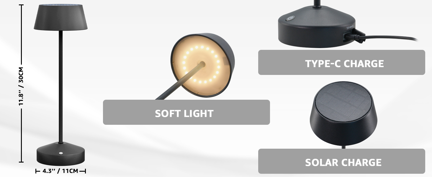 Світлодіодні настільні лампи сонячні LED 2 шт. для вулиці 3000K з сенсорним вимикачем, акумуляторні, димовані, IP44 для кемпінгу, саду, балкону, тераси