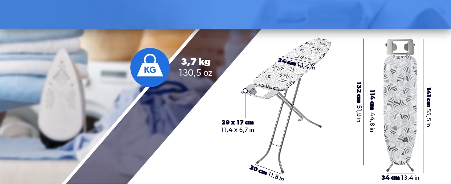 Складна прасувальна дошка KADAX 114x34 см з металевою решіткою, підставкою для праски, 5 мм підкладкою, регульованою висотою та антиковзними ніжками, сіра, виготовлена в ЄС