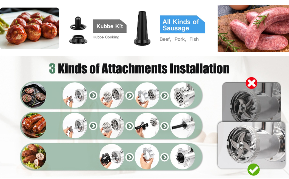М'ясорубка електрична Profi 2000 Вт з насадками для ковбас, печива та кібе. 3 диски з нержавіючої сталі, 4 ножі. Для м'яса, овочів, сиру та тіста, Чорна
