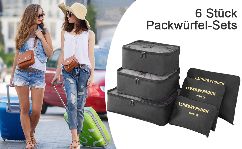 Органайзер для валізи Vicloon, набір 8/6 шт. - Packing Cubes, аксесуари для подорожей, косметичка, сумка для взуття (чорний)