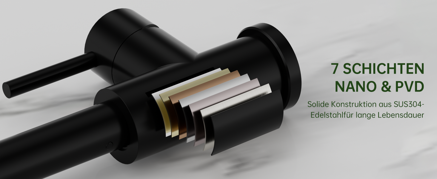 Змішувач кухонний DAYONE з висувною лійкою, нержавіюча сталь, 3 режими, поворотний на 360°, для кухонної мийки (15 см), матовий чорний