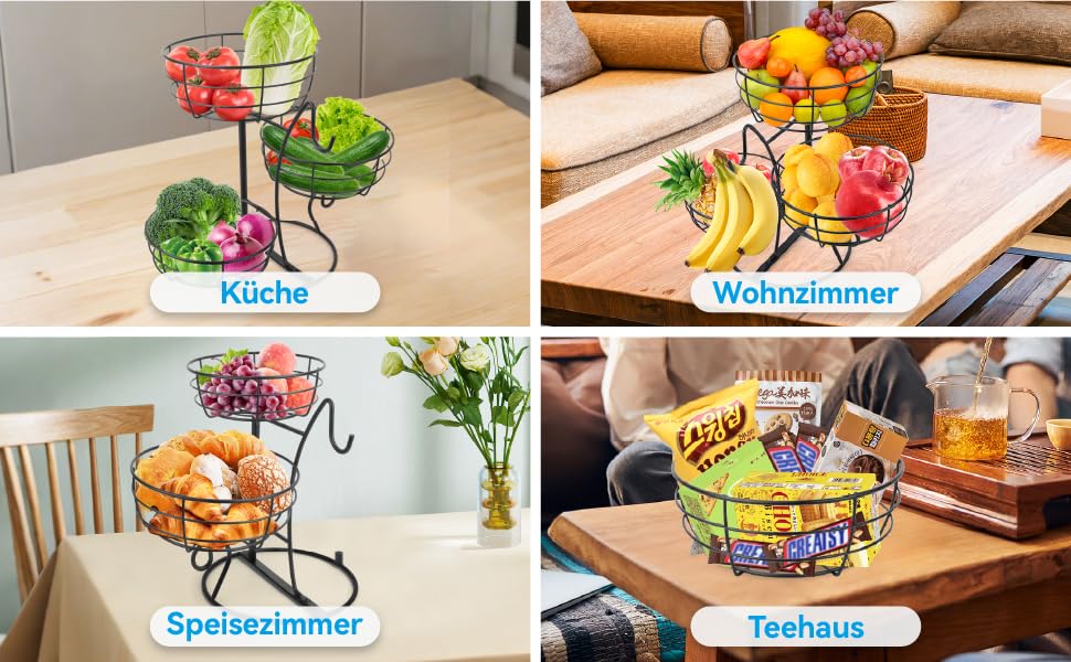 Багатоярусна підставка для фруктів Obst Etagere, чорна. 3 яруси, для кухні, вітальні, їдальні. Організація зберігання, економія місця.