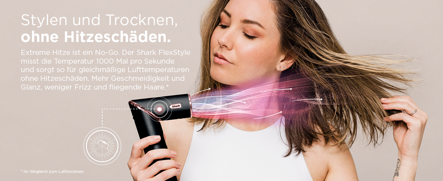 Фен Shark FlexStyle Multi: 3-в-1 для догляду за волоссям, Auto-Wrap, без пошкодження, для всіх типів волосся (чорний/рожеве золото)