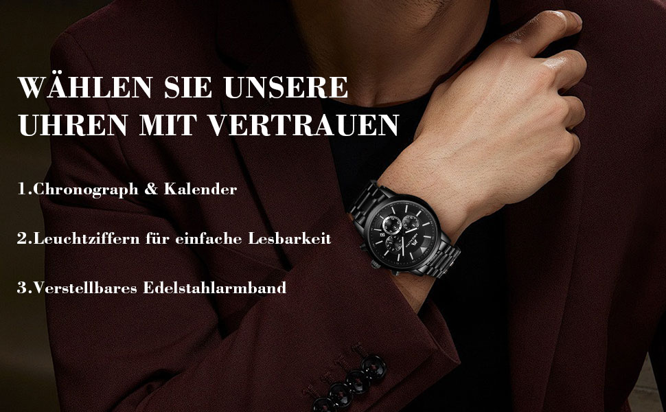 Чоловічий годинник MEGALITH з нержавіючої сталі, хронограф, водонепроникний: велике циферблат, дата, стильний подарунок для чоловіків (8345 Silver)