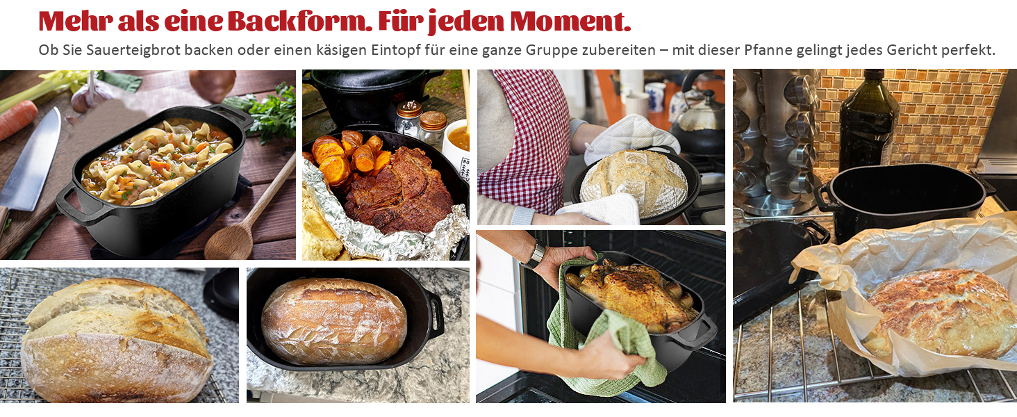 Чавунна форма для випічки хліба з кришкою та кошиком для бродіння – Dutch Oven 4.6л для хліба на заквасці – комплект для випікання, тушкування та смаження – для індукції та духовки