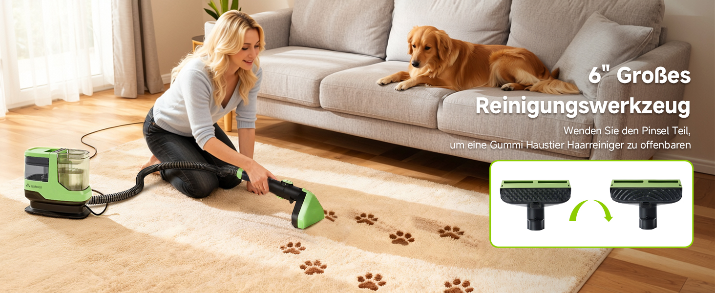 Пылесос для мытья с паром AAOBOSI, 17KPa, для ковров и обивки, с голосовым оповещением, самоочистка, 4 насадки, 1800W, зеленый - для диванів, авто, килимів та сходи