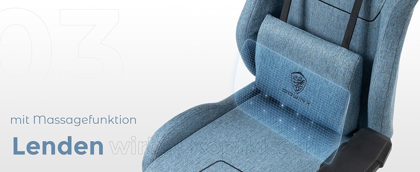 Ігровий крісло Dowinx з тканини, ергономічний геймерський крісло з м'якими підлокітниками, стабільний ігровий та офісний крісло для тривалого сидіння, блакитний