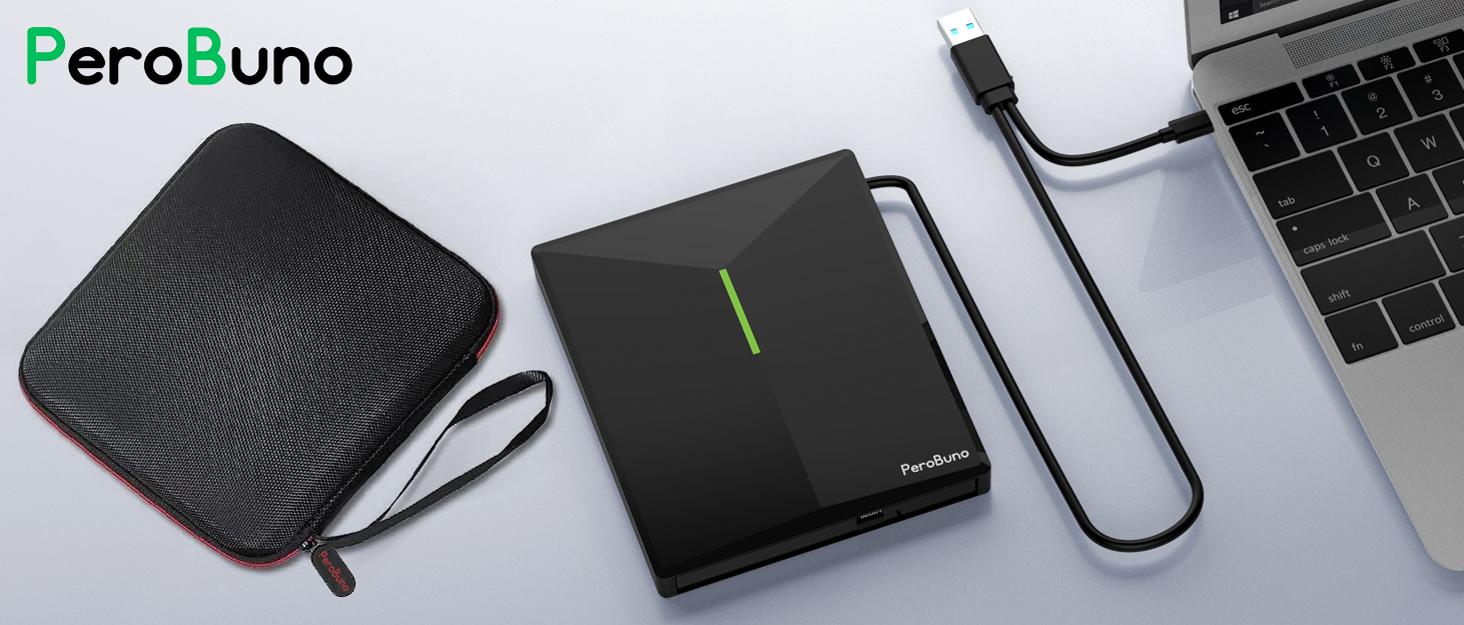 Зовнішній DVD-накопичувач PeroBuno USB 3.0 Type-C, CD ROM +/-RW оптичний привід, ультратонкий DVD-записувач та плеєр для ноутбука, PC, MacBook (Windows, Linux, macOS)