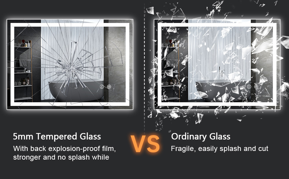 Дзеркало для ванної кімнати зі підсвічуванням 70x50 см, антизапар, сенсорне керування, 3 кольори світла, регулювання яскравості