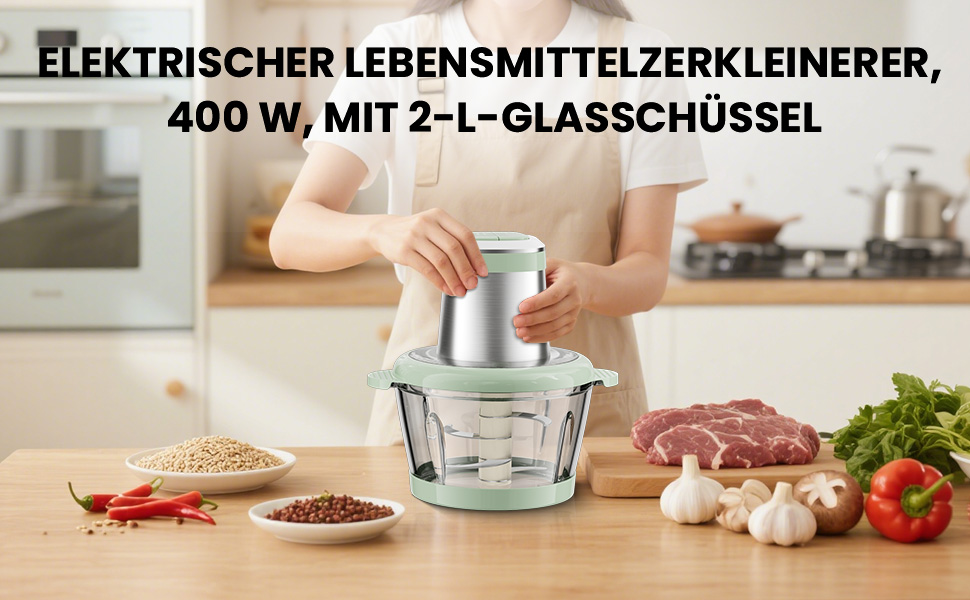 Електричний подрібнювач для кухні ESoundvol 400W з чашею 2л та 4 лезами з нержавіючої сталі для м'яса, овочів, горіхів, дитячого харчування