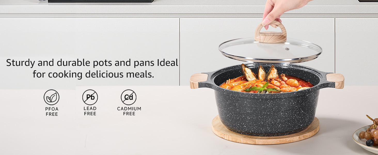 JEETEE 23-Piece Nonstick Granite Cookware Set - Induction Compatible, Pink Cookware Set for All Cooktops - Perfect Housewarming Gift