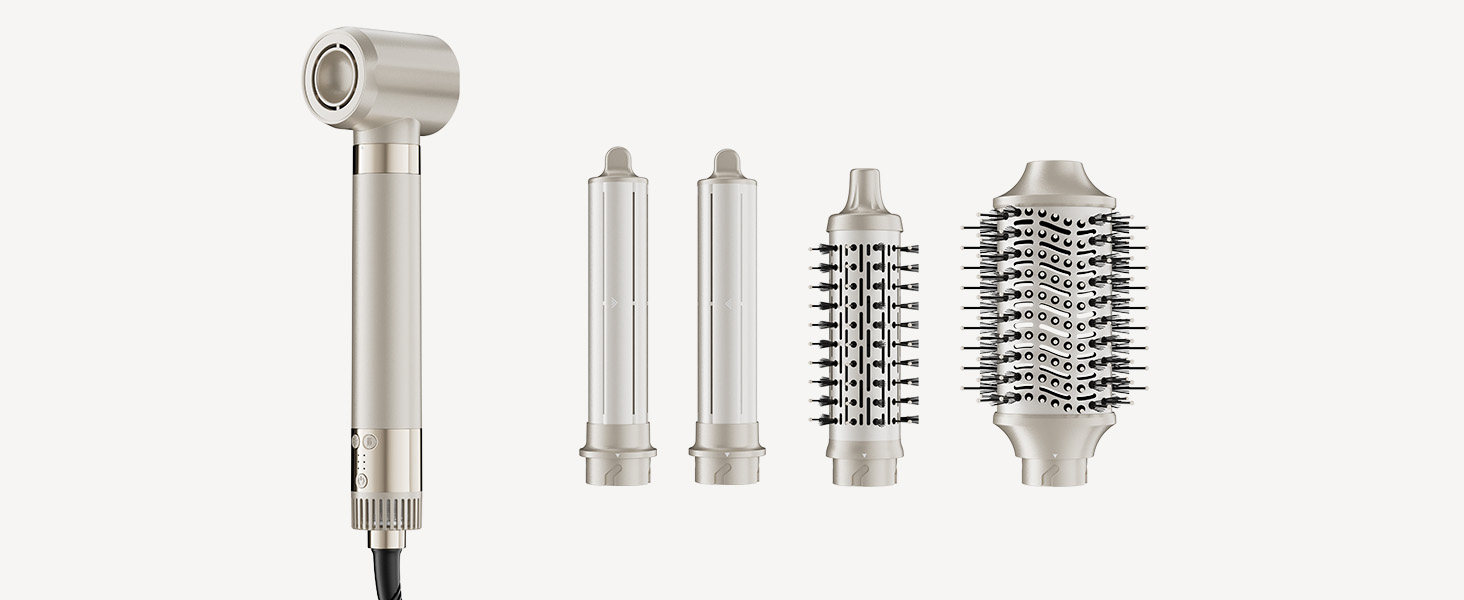 5-в-1 Airstyler: Іонний фен, локони, об'єм та випрямлення без шкоди для волосся | Легкий, для дому, Champagner Gold