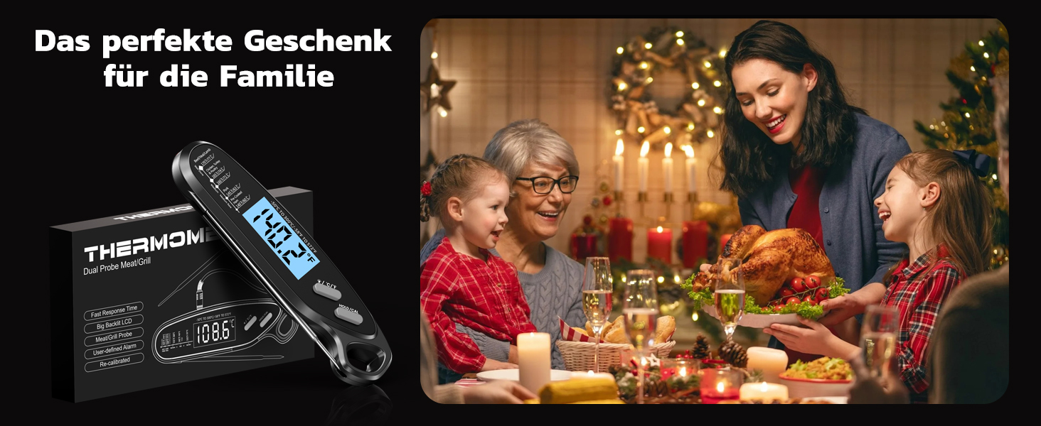 Термометр для м'яса Babacom з миттєвою індикацією та двома зондами, термометр для запікання з налаштуванням тривоги та калібруванням, термометр для гриля для кухні, духовки, цукру, рідин, BBQ, чорний