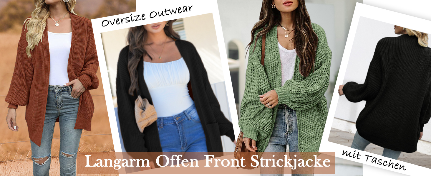 Жіночий в'язаний кардиган оверсайз з відкритим передом, велика в'язка, теплий, кавового кольору, довгі рукави, осінь