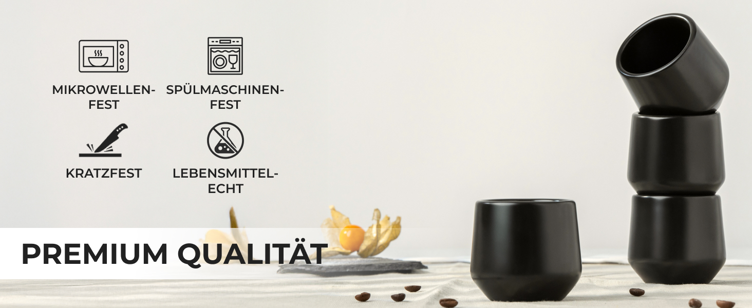 Набір чашок для еспресо Miamio 4 шт. (90 мл) з кераміки без ручки, чорний