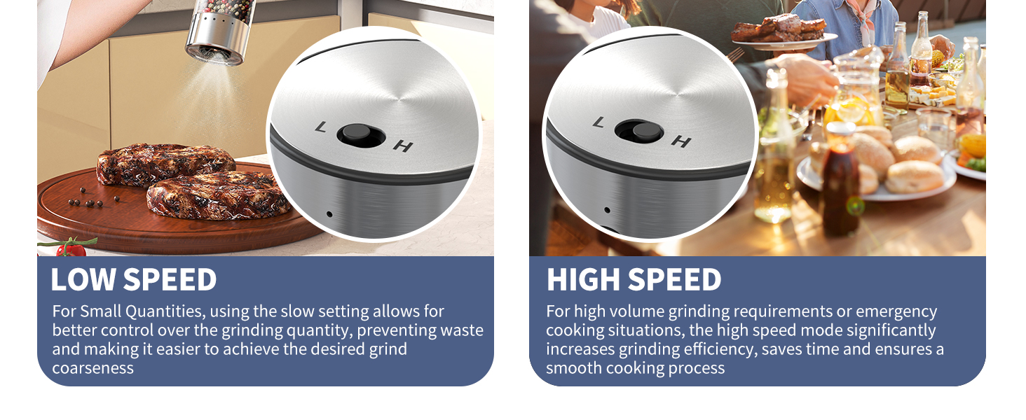 Електричні соляні та перечні млини CIRCLE JOY з нержавіючої сталі з підставкою, 95 мл, біле LED-підсвічування, регульована ступінь помелу, срібні