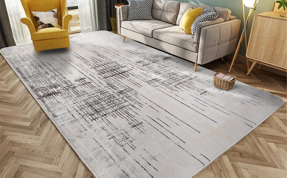 Сучасний килим Tinyboy-HBQ для вітальні та спальні, короткий ворс, сірий/бежевий (120 x 160 см)
