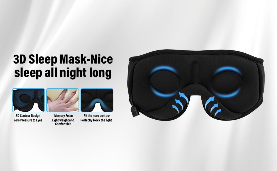 Маска для сну з Bluetooth-навушниками, 3D маска для сну, бездротова музична маска для сну для тих, хто спить на боці/спині, чорний колір
