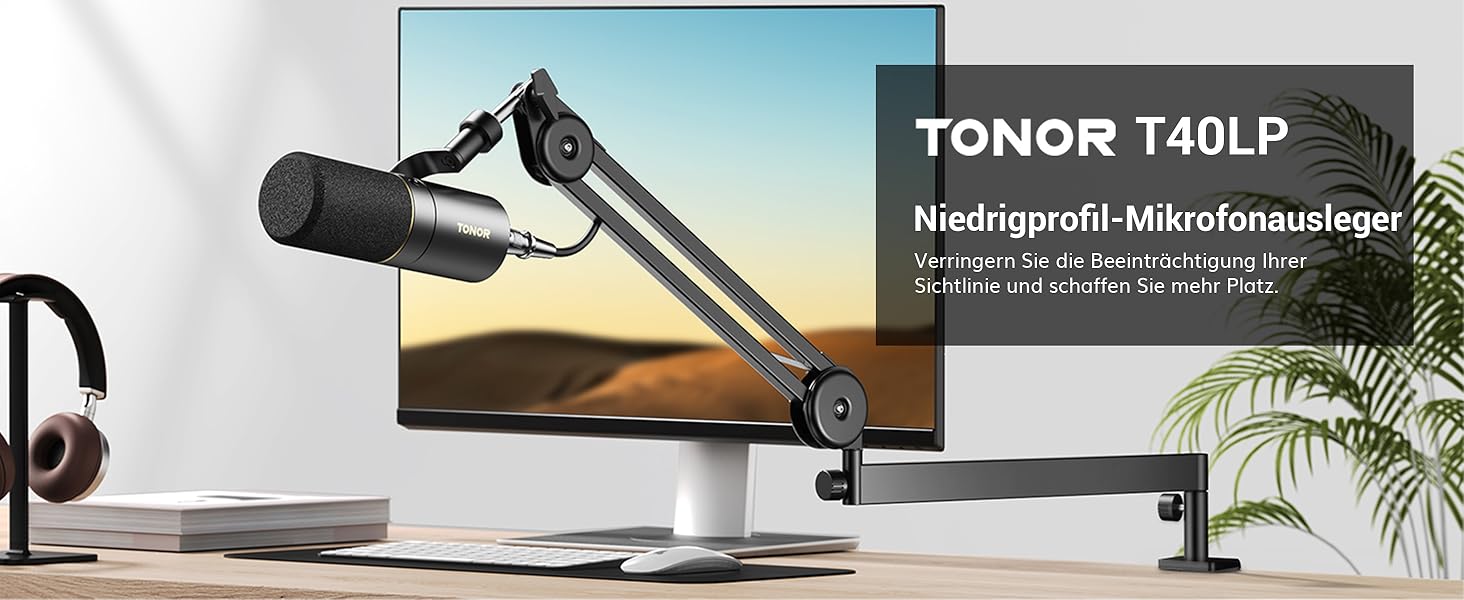 Кріплення для мікрофона TONOR T20LP - низькопрофільний тримач для геймінгу та подкастингу, чорний, з прихованою пружиною